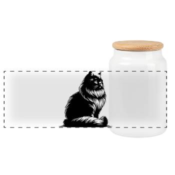 British Longhair Cat - Panoramic Cookie Jar with Wooden Lid - white - Front