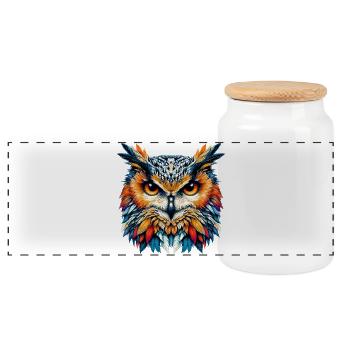 Owl - Panoramic Cookie Jar with Wooden Lid - white - Front