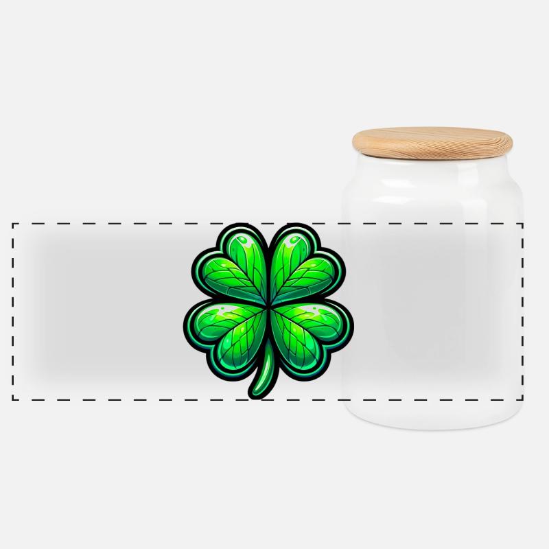 Four-leaf clover - Panoramic Cookie Jar with Wooden Lid - white
