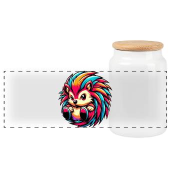 Hedgehog - Panoramic Cookie Jar with Wooden Lid - white - Front