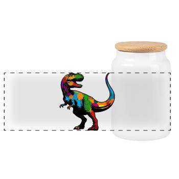 Dinosaur - Panoramic Cookie Jar with Wooden Lid - white - Front