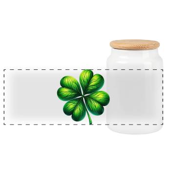 Four-leaf clover - Panoramic Cookie Jar with Wooden Lid - white - Front