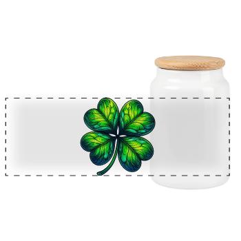 Four-leaf clover - Panoramic Cookie Jar with Wooden Lid - white - Front