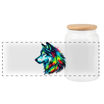 Loup - Boîte à biscuits avec couvercle en bois - blanc - Devant