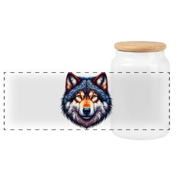 Loup - Boîte à biscuits avec couvercle en bois - blanc - Devant