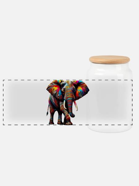 Elefant - Panorama Keksdose mit Holzdeckel - Weiß