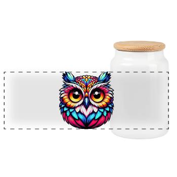 Owl - Panoramic Cookie Jar with Wooden Lid - white - Front