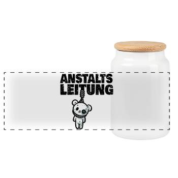 Anstaltsleitung Teddy - Panorama Keksdose mit Holzdeckel - Weiß - Vorne