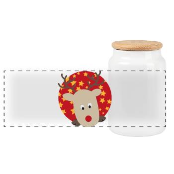 Sticker Rentier zu Weihnachten mit Sternen - Panorama Keksdose mit Holzdeckel - Weiß - Vorne