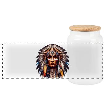 Amerikanisch, Indianer, Amerikaner - Panorama Keksdose mit Holzdeckel - Weiß - Vorne