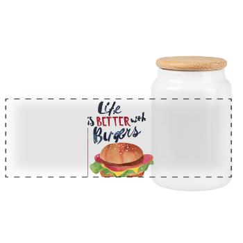 life is better with burgers cool - Panoramic Cookie Jar with Wooden Lid - white - Front