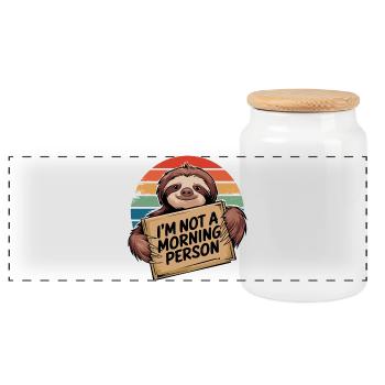 Not a Morning Person Sloth - Panoramic Cookie Jar with Wooden Lid - white - Front