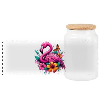 Flamant - Boîte à biscuits avec couvercle en bois - blanc - Devant