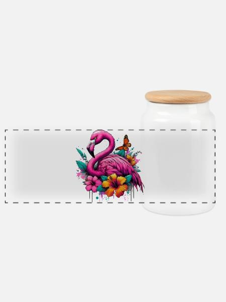 Flamingo - Panorama Keksdose mit Holzdeckel - Weiß