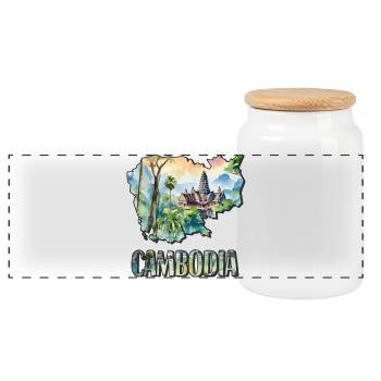 Carte à l’aquarelle Cambodge - Boîte à biscuits avec couvercle en bois - blanc - Devant