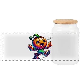 Citrouille dansante - mignon plaisir d’Halloween - Boîte à biscuits avec couvercle en bois - blanc - Devant