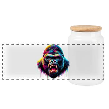 Gorilla - Panoramic Cookie Jar with Wooden Lid - white - Front