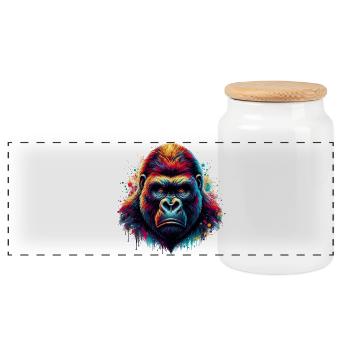 Gorilla - Panorama Keksdose mit Holzdeckel - Weiß - Vorne
