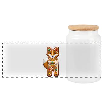 Fox in Gingerbread Style – Creative Christmas Motif - Panoramic Cookie Jar with Wooden Lid - white - Front