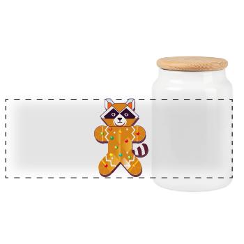Gingerbread Raccoon – Funny Christmas Design - Panoramic Cookie Jar with Wooden Lid - white - Front