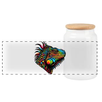 Iguana - Panoramic Cookie Jar with Wooden Lid - white - Front
