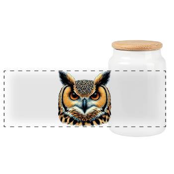 Owl - Panoramic Cookie Jar with Wooden Lid - white - Front