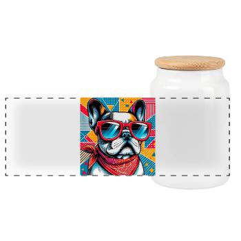 Chien bouledogue français - Boîte à biscuits avec couvercle en bois - blanc - Devant
