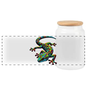 Gecko - Panorama Keksdose mit Holzdeckel - Weiß - Vorne