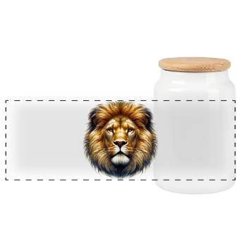 Lion - Panoramic Cookie Jar with Wooden Lid - white - Front