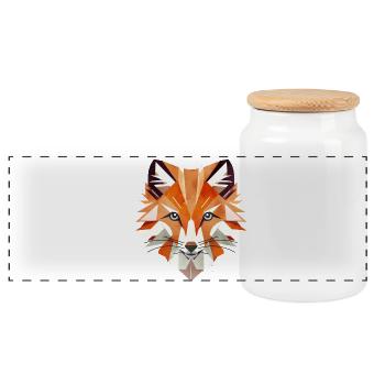 Fascinating fox in warm colours - Panoramic Cookie Jar with Wooden Lid - white - Front