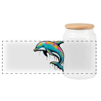 Dolphin - Panoramic Cookie Jar with Wooden Lid - white - Front