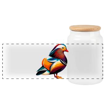 Mandarin duck - Panoramic Cookie Jar with Wooden Lid - white - Front