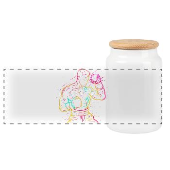 Kickboxer Drawing 80s Look - Panoramic Cookie Jar with Wooden Lid - white - Front