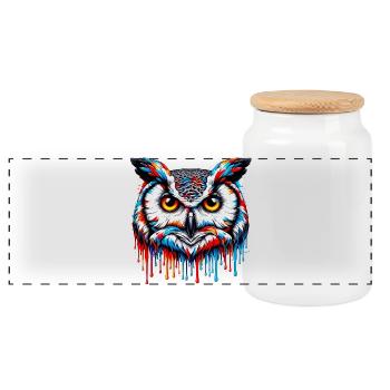 Owl - Panoramic Cookie Jar with Wooden Lid - white - Front