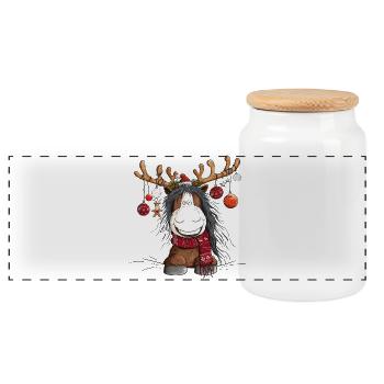 Cheval de Noël en costume de renne - Boîte à biscuits avec couvercle en bois - blanc - Devant