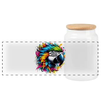 Parrot - Panoramic Cookie Jar with Wooden Lid - white - Front