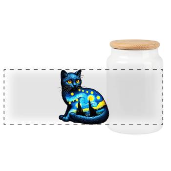Chat - Boîte à biscuits avec couvercle en bois - blanc - Devant