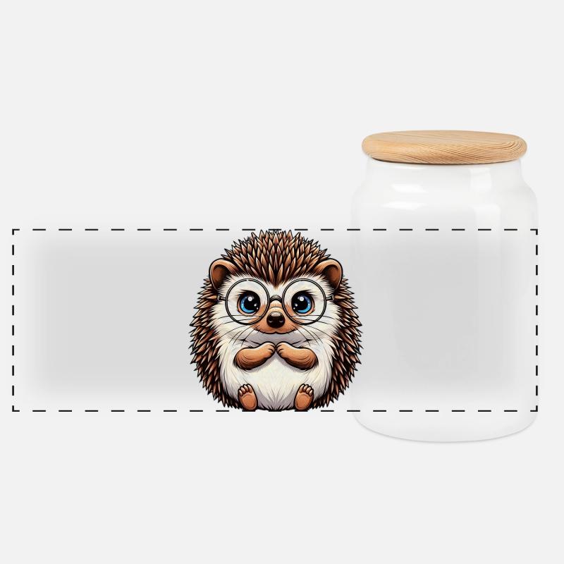 Igel - Panorama Keksdose mit Holzdeckel - Weiß