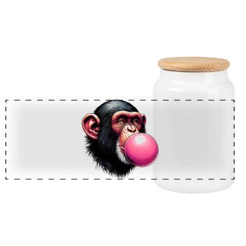 Monkey - Panoramic Cookie Jar with Wooden Lid - white - Front