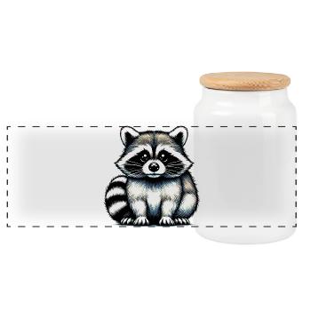 Waschbär - Panorama Keksdose mit Holzdeckel - Weiß - Vorne