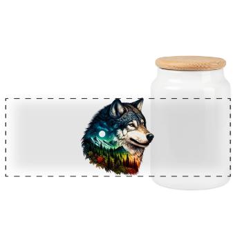 Wolf - Panoramic Cookie Jar with Wooden Lid - white - Front