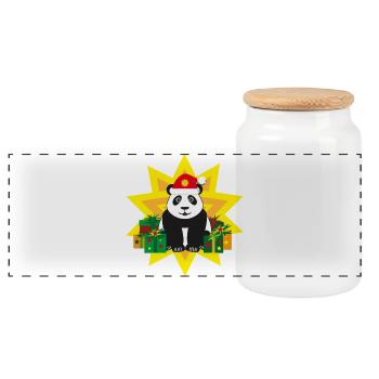 Panda mit Weihnachtsmütze und Stern. - Panorama Keksdose mit Holzdeckel - Weiß - Vorne