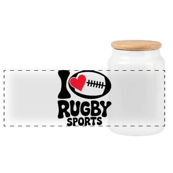 J'aime le rugby. Design Sportif et Passion Rugby - Boîte à biscuits avec couvercle en bois - blanc - Devant