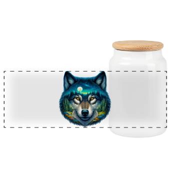 Wolf - Panorama Keksdose mit Holzdeckel - Weiß - Vorne