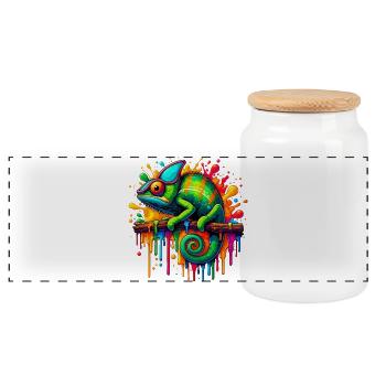 Caméléon - Boîte à biscuits avec couvercle en bois - blanc - Devant