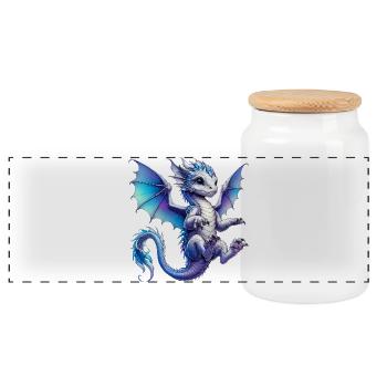 Drache - Panorama Keksdose mit Holzdeckel - Weiß - Vorne
