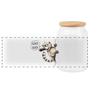 Regardez, regardez, Coati, Motif animal, Dessin animé animalier, Animal sauvage - Boîte à biscuits avec couvercle en bois - blanc - Devant