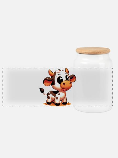 Cow - Panoramic Cookie Jar with Wooden Lid - white
