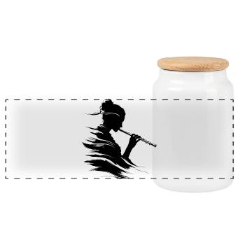 Flautist - Panoramic Cookie Jar with Wooden Lid - white - Front