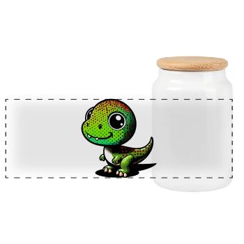 Dinosaure - Boîte à biscuits avec couvercle en bois - blanc - Devant